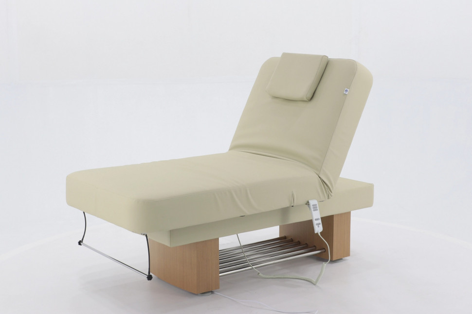 Массажный стол электрический MED-MOS ММКМ-2 (КО-160.1Д) светло-бежевый/светлое дерево, с подогревом ложа