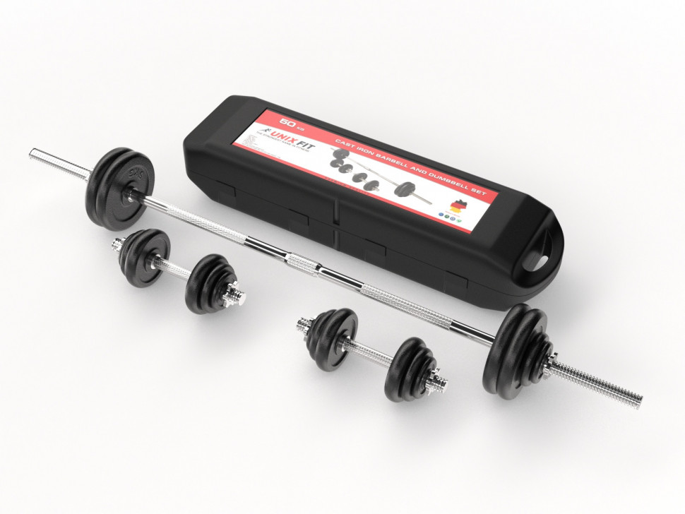 Набор гантелей и штанга UNIXFIT в кейсе 50 кг Набор гантелей и штанга UNIXFIT в кейсе 50 кг